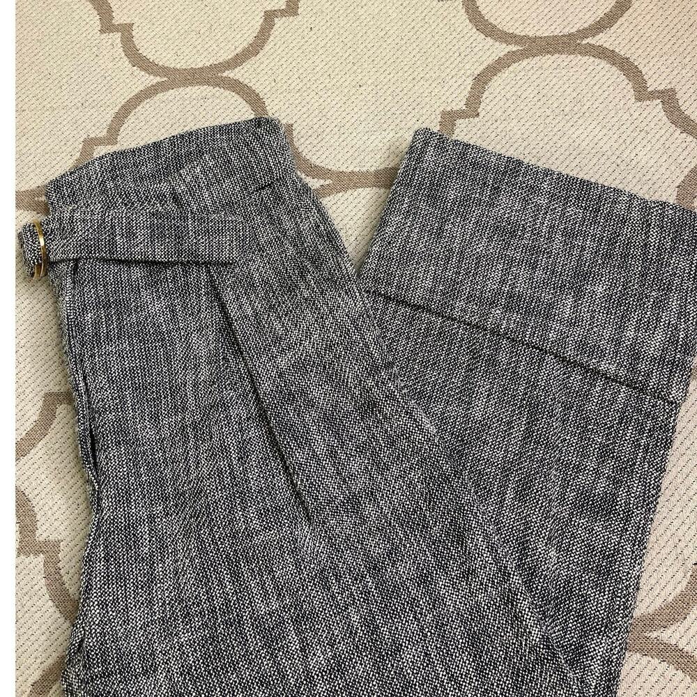 Porsche Design pleated cuffed belt cropped tweed black/white pants,size 38/US 6